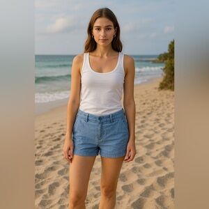 J.Crew Blue Chambray Low Rise Shorts 00 Y2K Preppy Nautical Coastal Beach Angler